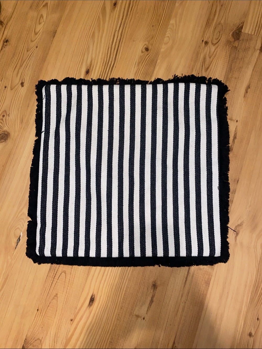 Black and White Striped Accent Pillow Cover with Fringed Edge